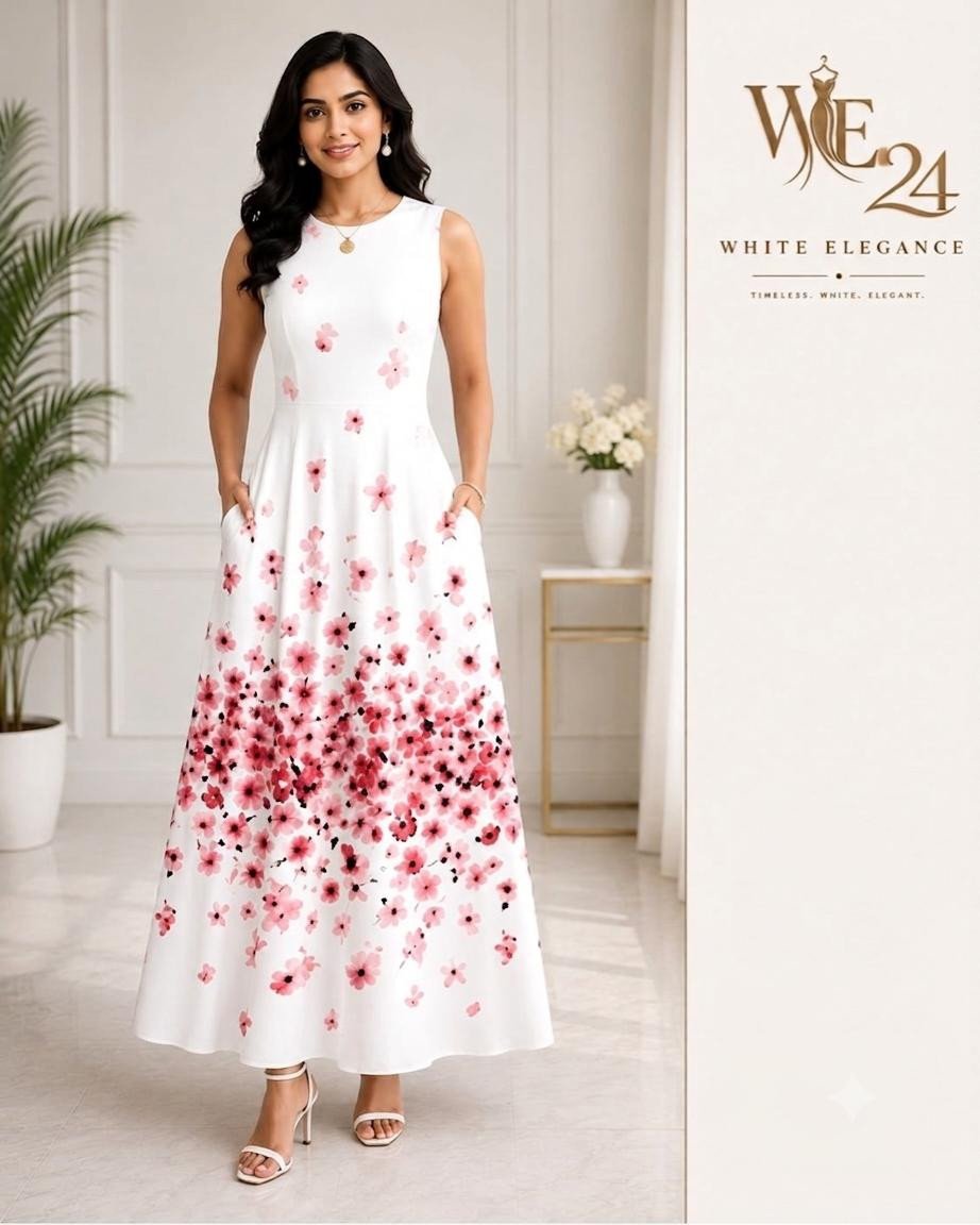 A-line tank maxi dress with pockets with floral print