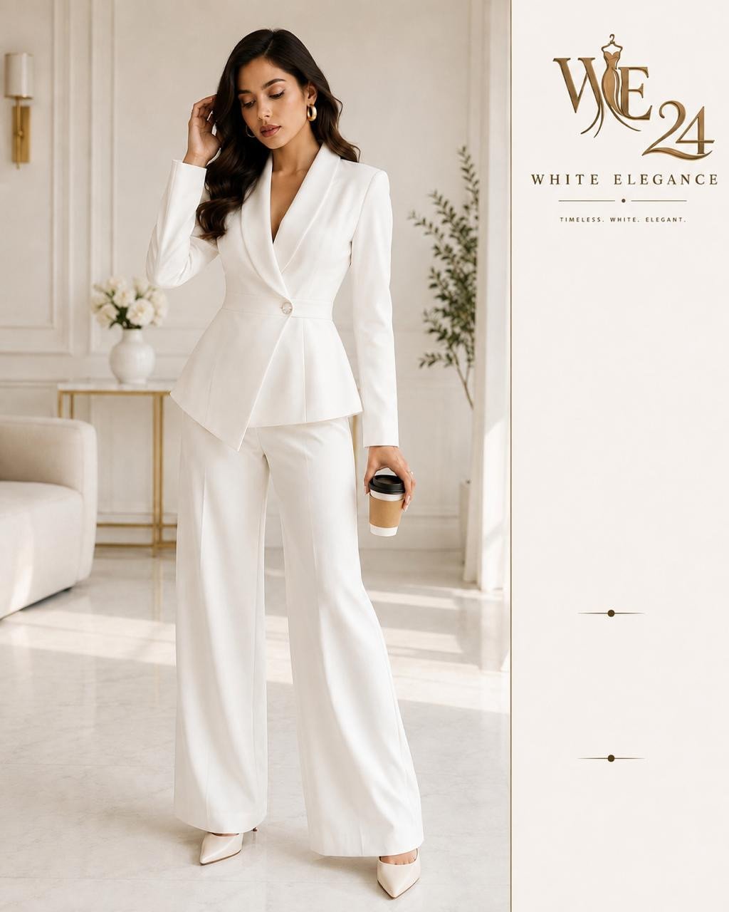 V-Neck Long Blazer and Wide-Leg Pants Two-Piece Set