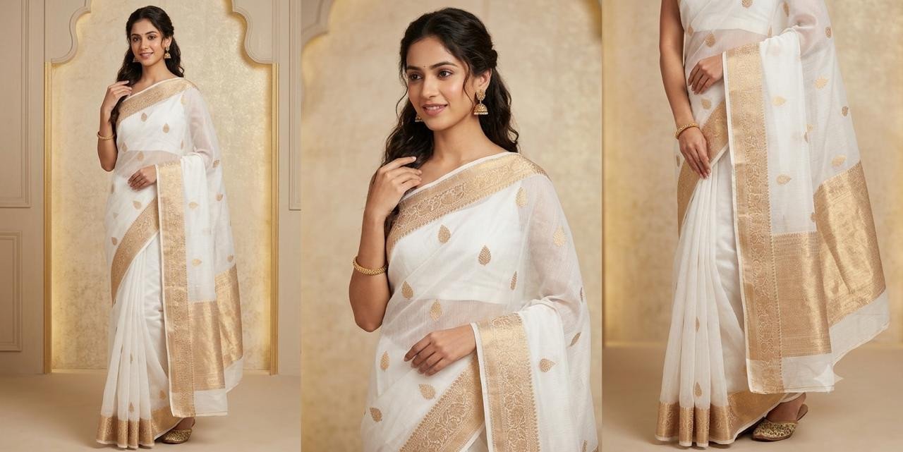 Raw mango Handwoven Kadwal butta buti Saree